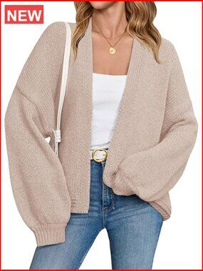 Open Front Cardigan Long Lantern Sleeve Oversized Chunky Knit Fall Sweater Coat